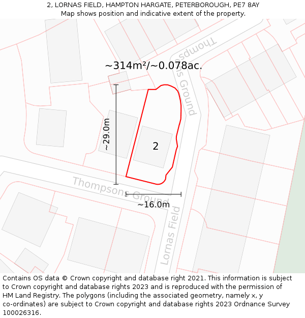 2, LORNAS FIELD, HAMPTON HARGATE, PETERBOROUGH, PE7 8AY: Plot and title map