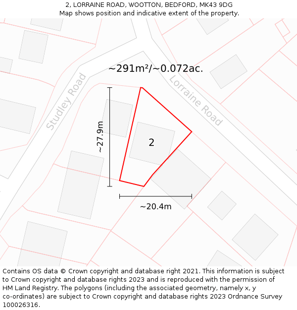 2, LORRAINE ROAD, WOOTTON, BEDFORD, MK43 9DG: Plot and title map