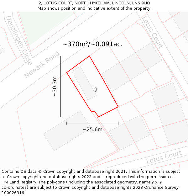 2, LOTUS COURT, NORTH HYKEHAM, LINCOLN, LN6 9UQ: Plot and title map