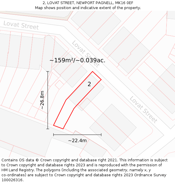 2, LOVAT STREET, NEWPORT PAGNELL, MK16 0EF: Plot and title map