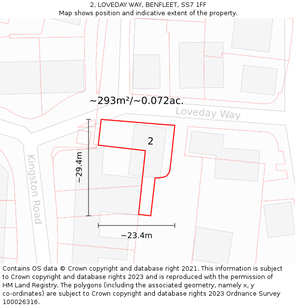2, LOVEDAY WAY, BENFLEET, SS7 1FF: Plot and title map