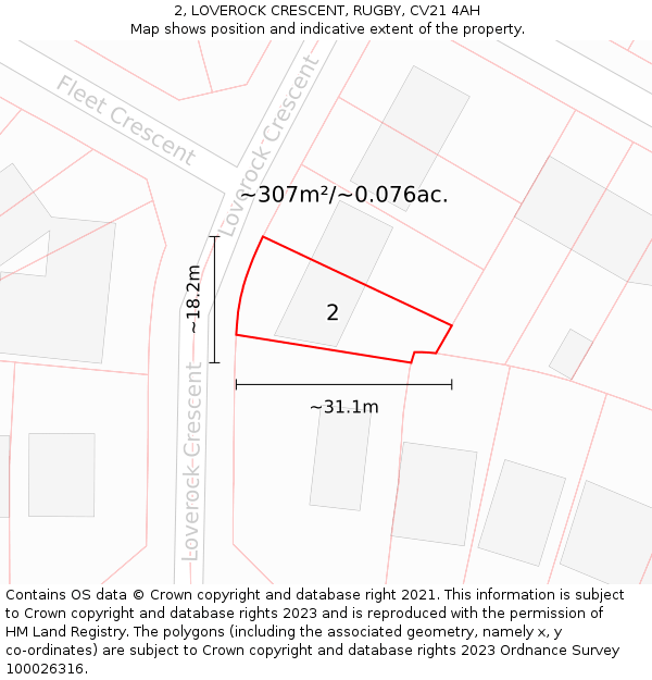 2, LOVEROCK CRESCENT, RUGBY, CV21 4AH: Plot and title map
