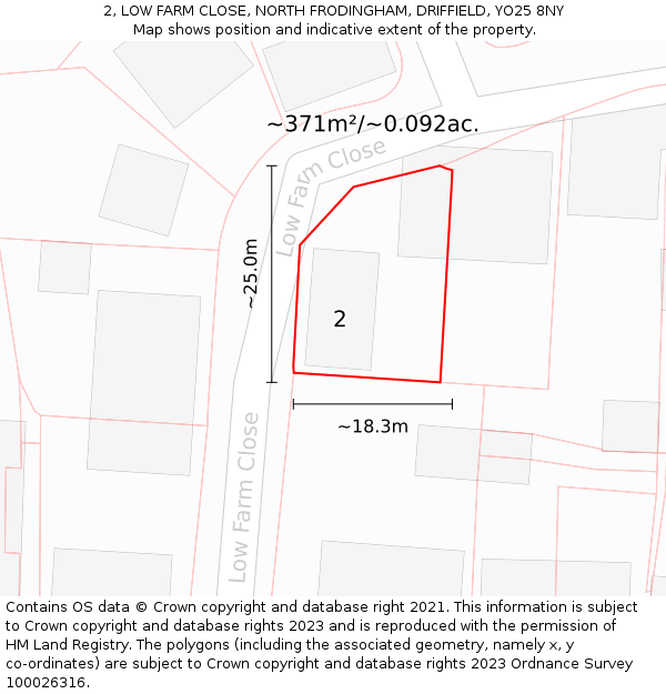 2, LOW FARM CLOSE, NORTH FRODINGHAM, DRIFFIELD, YO25 8NY: Plot and title map