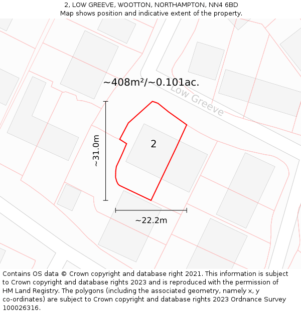 2, LOW GREEVE, WOOTTON, NORTHAMPTON, NN4 6BD: Plot and title map
