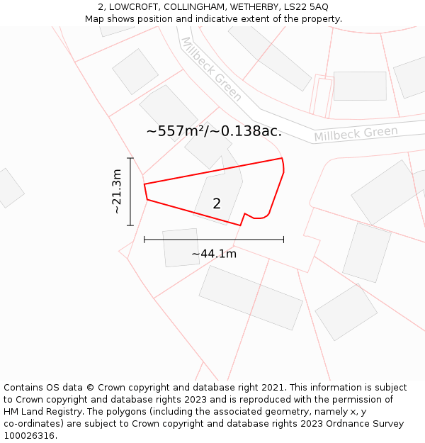 2, LOWCROFT, COLLINGHAM, WETHERBY, LS22 5AQ: Plot and title map