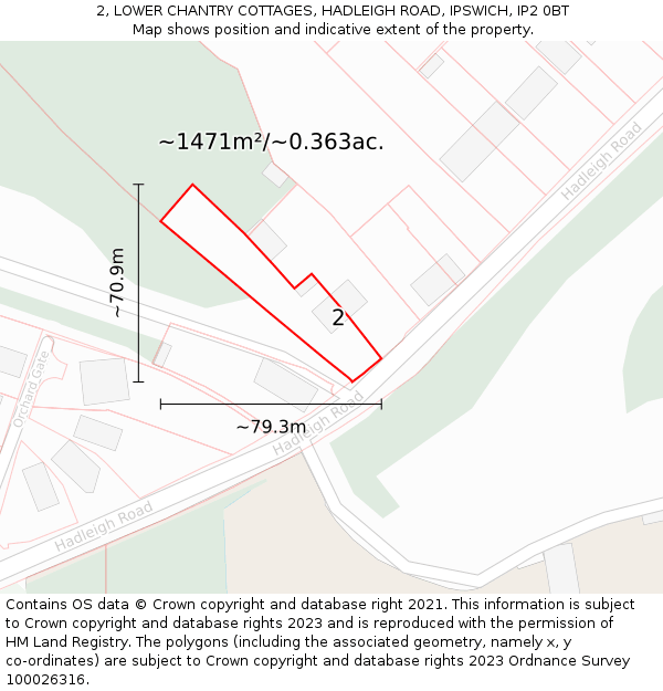 2, LOWER CHANTRY COTTAGES, HADLEIGH ROAD, IPSWICH, IP2 0BT: Plot and title map