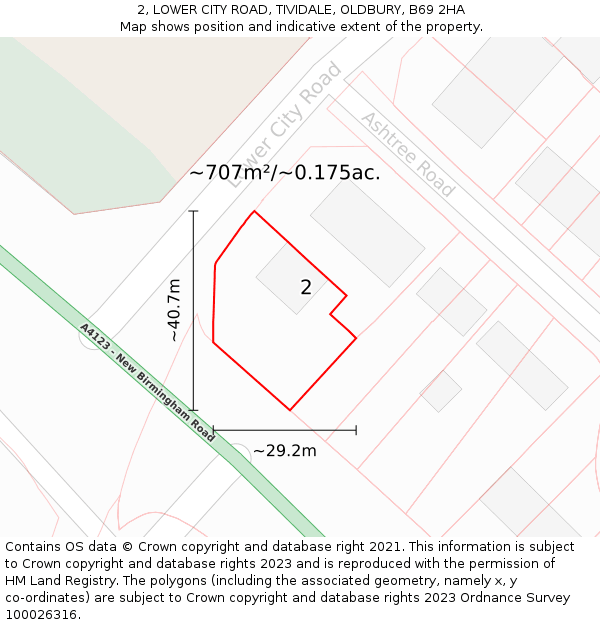2, LOWER CITY ROAD, TIVIDALE, OLDBURY, B69 2HA: Plot and title map
