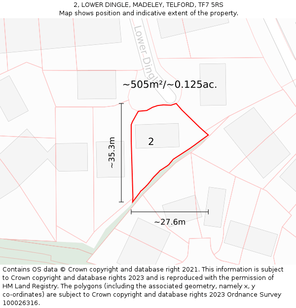 2, LOWER DINGLE, MADELEY, TELFORD, TF7 5RS: Plot and title map