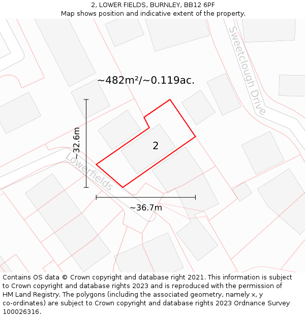 2, LOWER FIELDS, BURNLEY, BB12 6PF: Plot and title map