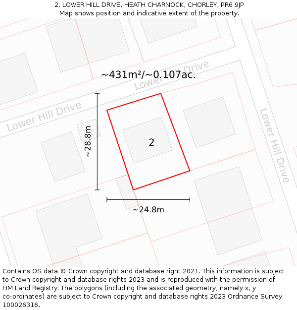 2, LOWER HILL DRIVE, HEATH CHARNOCK, CHORLEY, PR6 9JP: Plot and title map