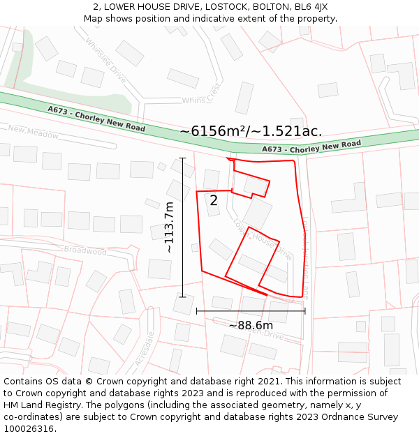 2, LOWER HOUSE DRIVE, LOSTOCK, BOLTON, BL6 4JX: Plot and title map