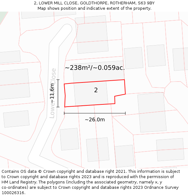 2, LOWER MILL CLOSE, GOLDTHORPE, ROTHERHAM, S63 9BY: Plot and title map