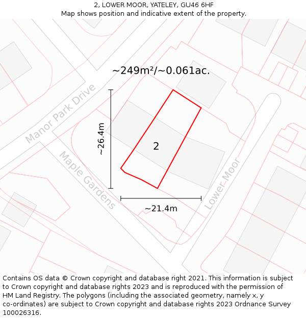 2, LOWER MOOR, YATELEY, GU46 6HF: Plot and title map