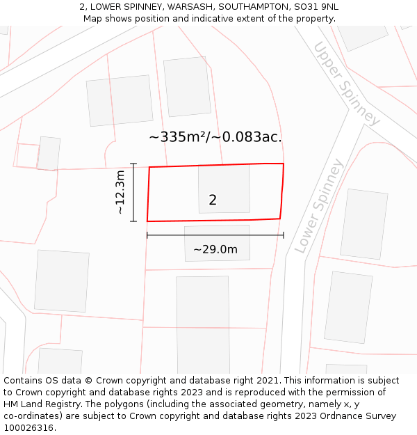 2, LOWER SPINNEY, WARSASH, SOUTHAMPTON, SO31 9NL: Plot and title map