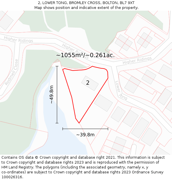 2, LOWER TONG, BROMLEY CROSS, BOLTON, BL7 9XT: Plot and title map