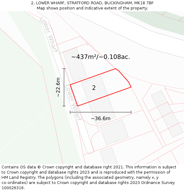 2, LOWER WHARF, STRATFORD ROAD, BUCKINGHAM, MK18 7BF: Plot and title map