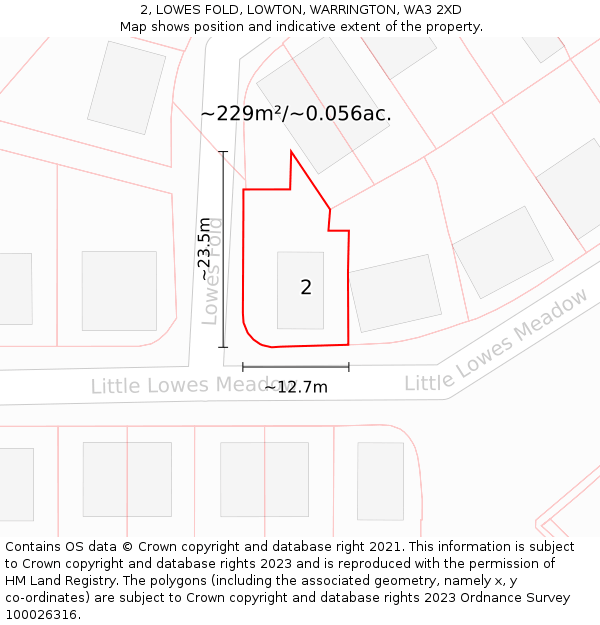 2, LOWES FOLD, LOWTON, WARRINGTON, WA3 2XD: Plot and title map