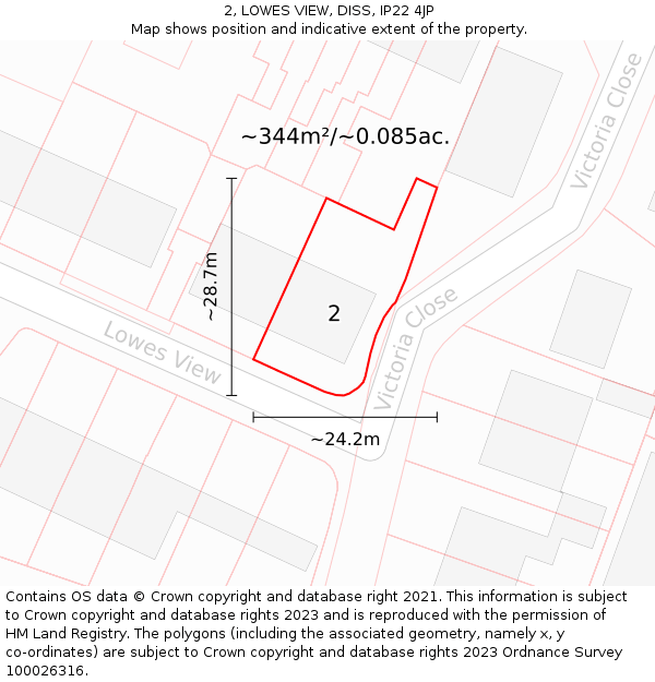 2, LOWES VIEW, DISS, IP22 4JP: Plot and title map