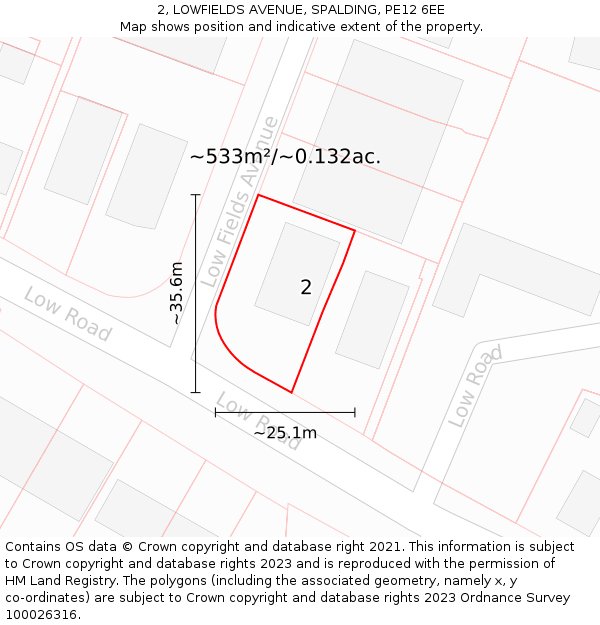 2, LOWFIELDS AVENUE, SPALDING, PE12 6EE: Plot and title map