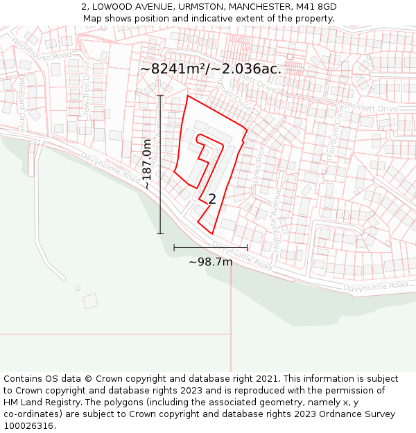 2, LOWOOD AVENUE, URMSTON, MANCHESTER, M41 8GD: Plot and title map