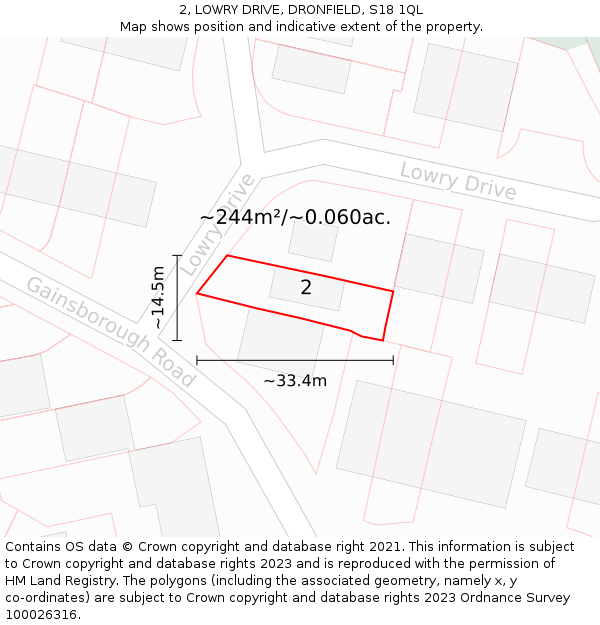 2, LOWRY DRIVE, DRONFIELD, S18 1QL: Plot and title map