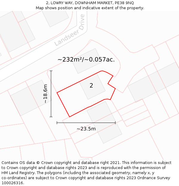 2, LOWRY WAY, DOWNHAM MARKET, PE38 9NQ: Plot and title map