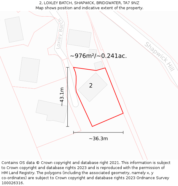 2, LOXLEY BATCH, SHAPWICK, BRIDGWATER, TA7 9NZ: Plot and title map