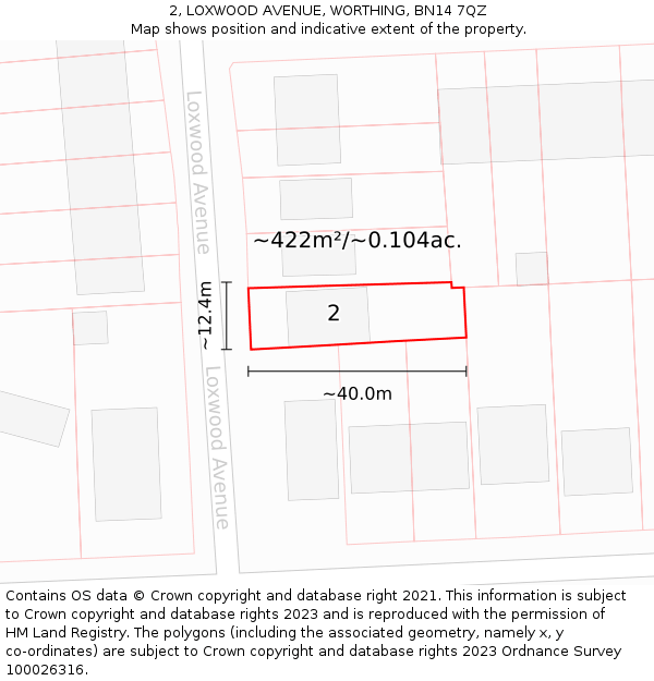 2, LOXWOOD AVENUE, WORTHING, BN14 7QZ: Plot and title map