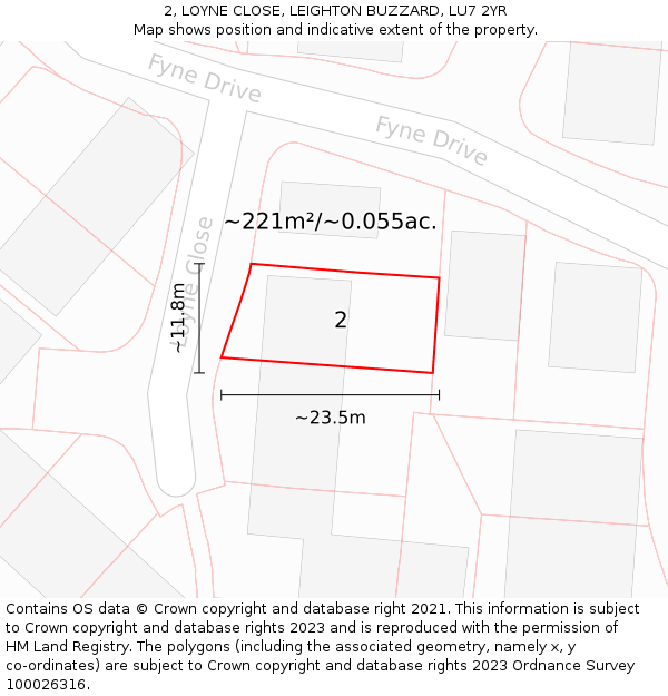 2, LOYNE CLOSE, LEIGHTON BUZZARD, LU7 2YR: Plot and title map