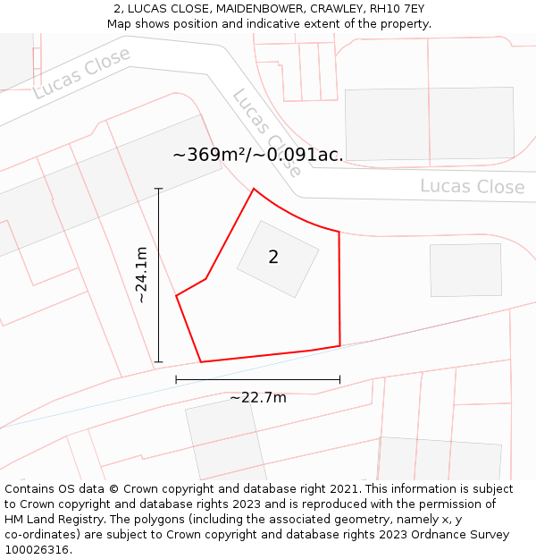 2, LUCAS CLOSE, MAIDENBOWER, CRAWLEY, RH10 7EY: Plot and title map