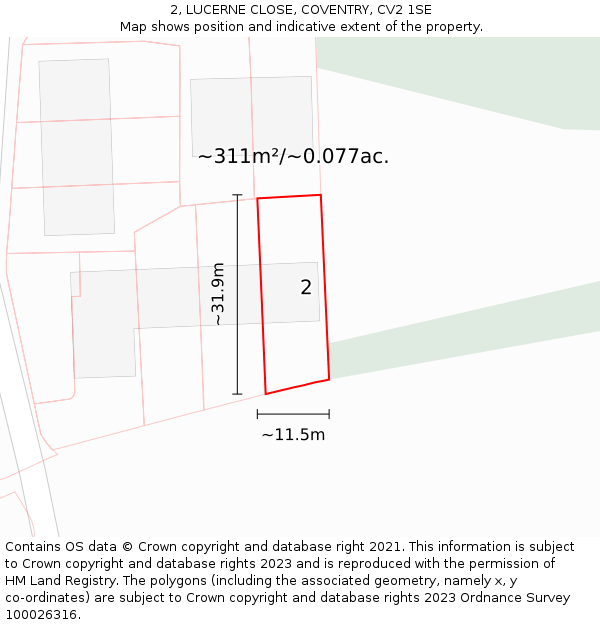 2, LUCERNE CLOSE, COVENTRY, CV2 1SE: Plot and title map