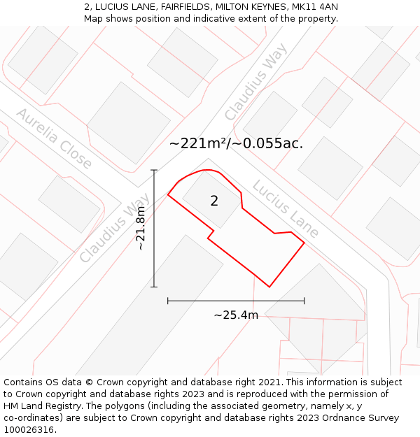 2, LUCIUS LANE, FAIRFIELDS, MILTON KEYNES, MK11 4AN: Plot and title map