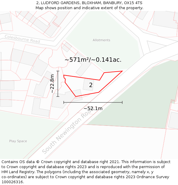 2, LUDFORD GARDENS, BLOXHAM, BANBURY, OX15 4TS: Plot and title map
