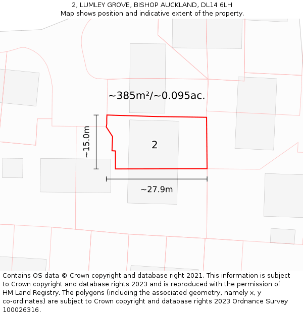2, LUMLEY GROVE, BISHOP AUCKLAND, DL14 6LH: Plot and title map