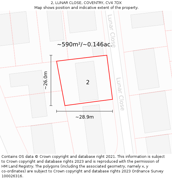 2, LUNAR CLOSE, COVENTRY, CV4 7DX: Plot and title map