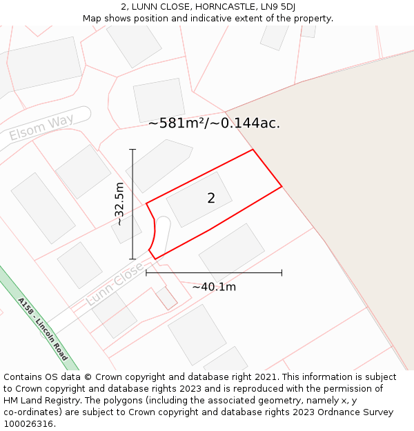 2, LUNN CLOSE, HORNCASTLE, LN9 5DJ: Plot and title map