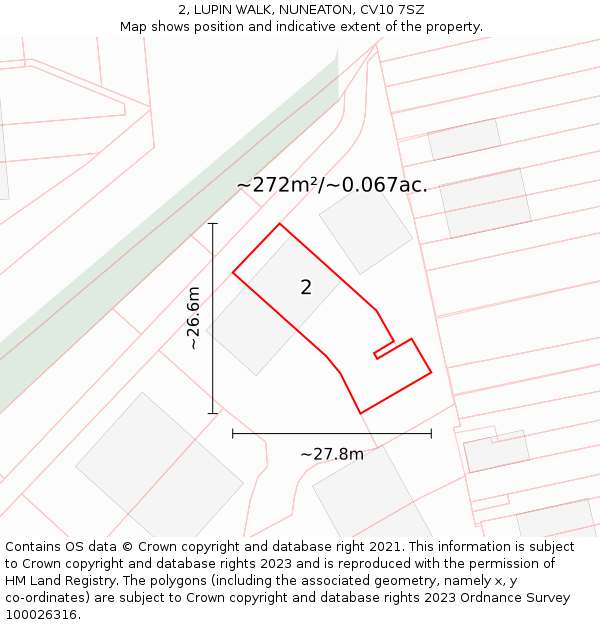 2, LUPIN WALK, NUNEATON, CV10 7SZ: Plot and title map