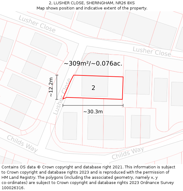 2, LUSHER CLOSE, SHERINGHAM, NR26 8XS: Plot and title map