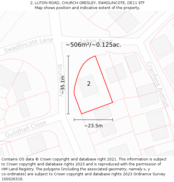 2, LUTON ROAD, CHURCH GRESLEY, SWADLINCOTE, DE11 9TF: Plot and title map