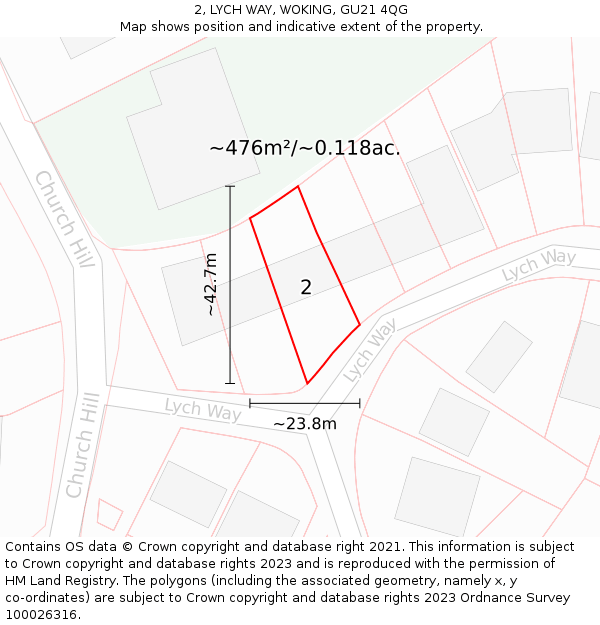 2, LYCH WAY, WOKING, GU21 4QG: Plot and title map