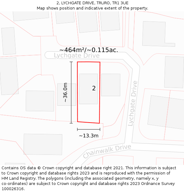 2, LYCHGATE DRIVE, TRURO, TR1 3UE: Plot and title map