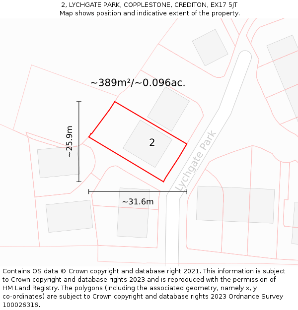 2, LYCHGATE PARK, COPPLESTONE, CREDITON, EX17 5JT: Plot and title map