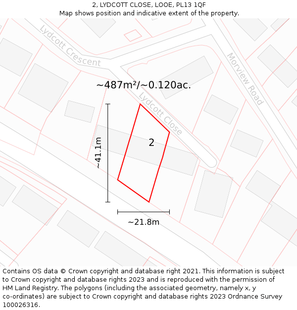 2, LYDCOTT CLOSE, LOOE, PL13 1QF: Plot and title map