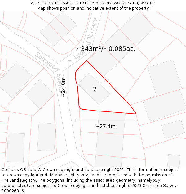 2, LYDFORD TERRACE, BERKELEY ALFORD, WORCESTER, WR4 0JS: Plot and title map