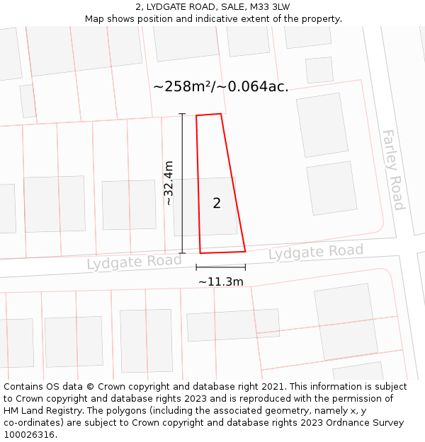 2, LYDGATE ROAD, SALE, M33 3LW: Plot and title map