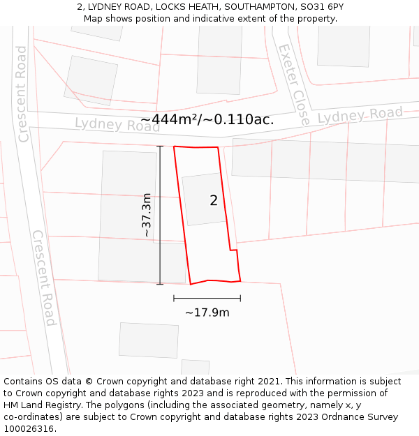 2, LYDNEY ROAD, LOCKS HEATH, SOUTHAMPTON, SO31 6PY: Plot and title map