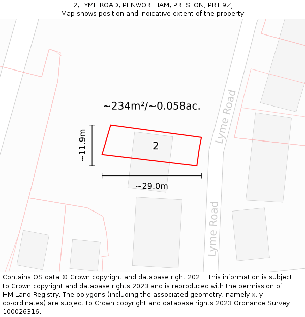 2, LYME ROAD, PENWORTHAM, PRESTON, PR1 9ZJ: Plot and title map