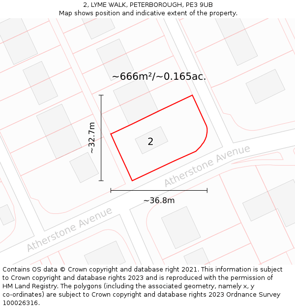 2, LYME WALK, PETERBOROUGH, PE3 9UB: Plot and title map