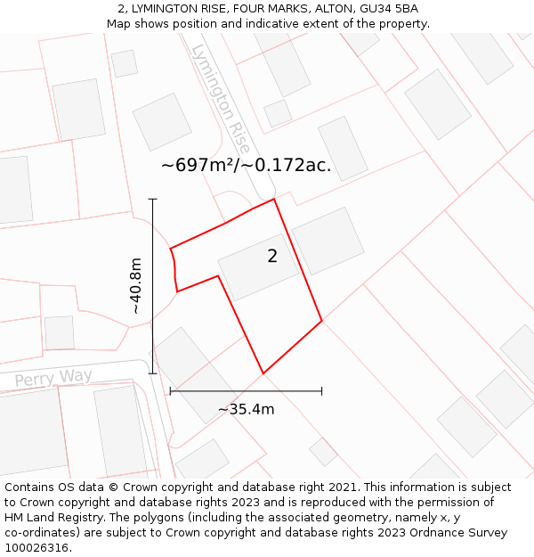 2, LYMINGTON RISE, FOUR MARKS, ALTON, GU34 5BA: Plot and title map