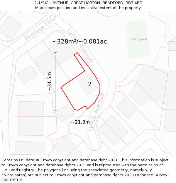 2, LYNCH AVENUE, GREAT HORTON, BRADFORD, BD7 4RZ: Plot and title map